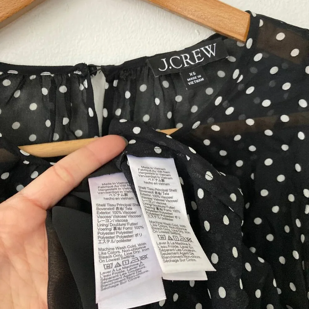 J. Crew Puff Sleeve Top in Lightweight Chiffon Polka Dot